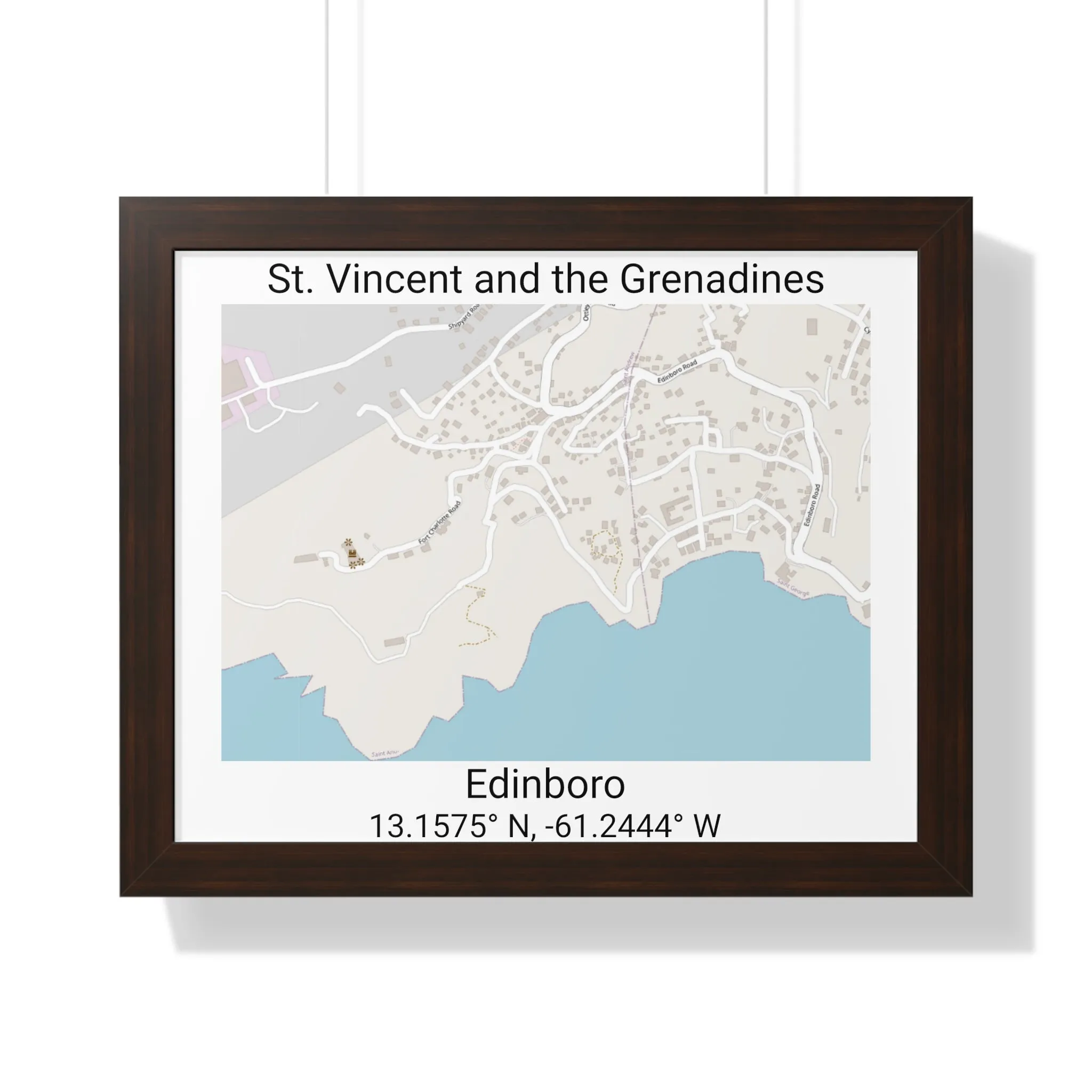 Edinboro St. Vincent and the Grenadines Map Framed Print Poster, City Map Print Poster, Framed Vertical Poster Framed Horizontal Poster