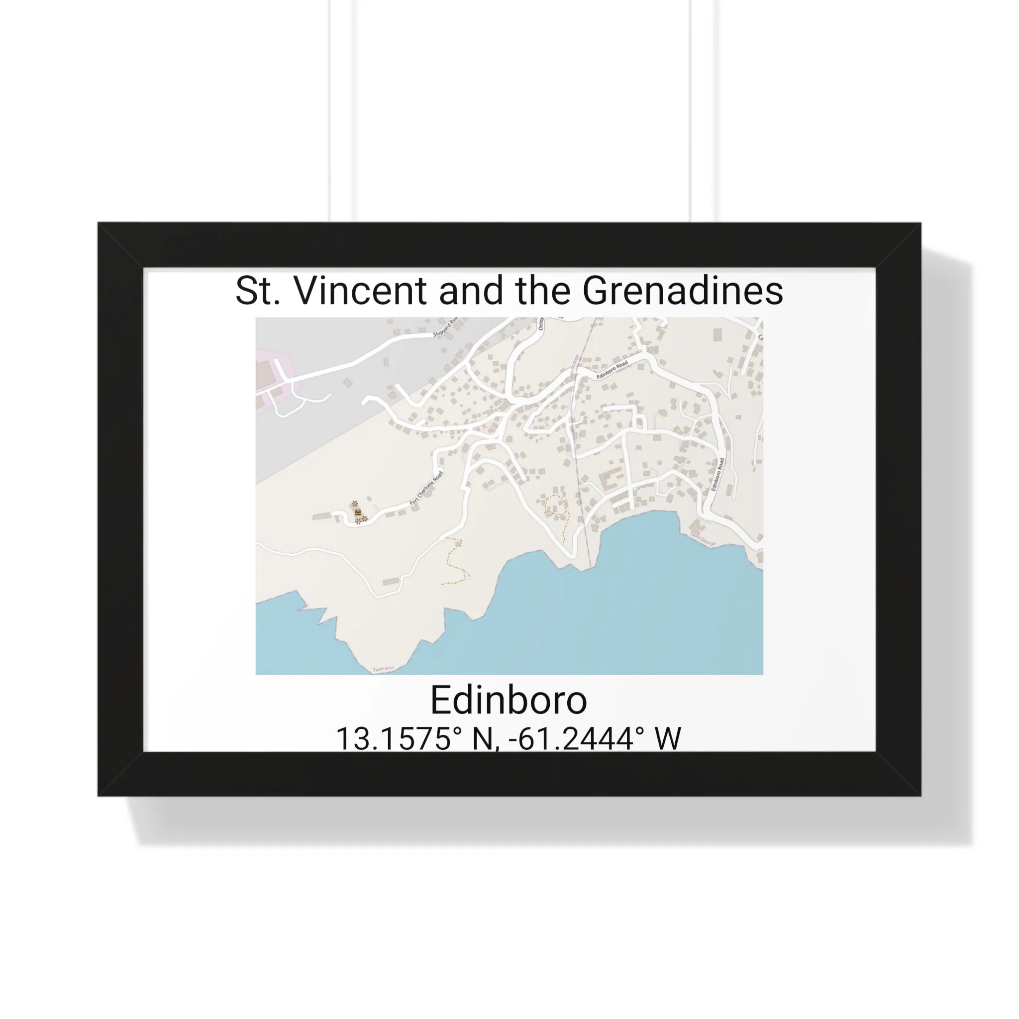 Edinboro St. Vincent and the Grenadines Map Framed Print Poster, City Map Print Poster, Framed Vertical Poster Framed Horizontal Poster