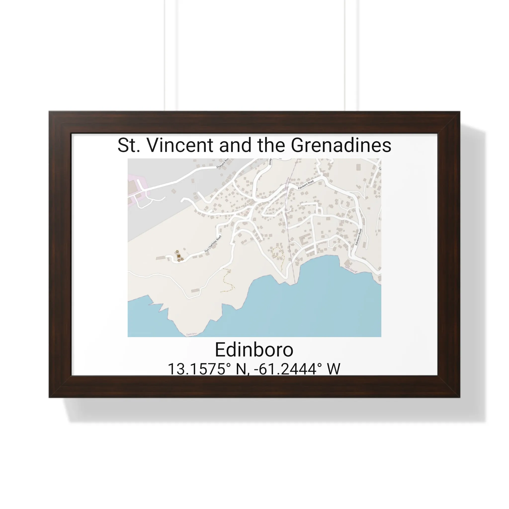 Edinboro St. Vincent and the Grenadines Map Framed Print Poster, City Map Print Poster, Framed Vertical Poster Framed Horizontal Poster