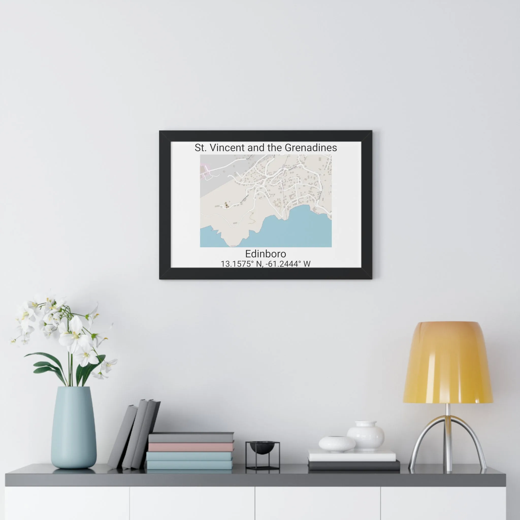 Edinboro St. Vincent and the Grenadines Map Framed Print Poster, City Map Print Poster, Framed Vertical Poster Framed Horizontal Poster