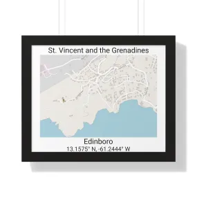 Edinboro St. Vincent and the Grenadines Map Framed Print Poster, City Map Print Poster, Framed Vertical Poster Framed Horizontal Poster