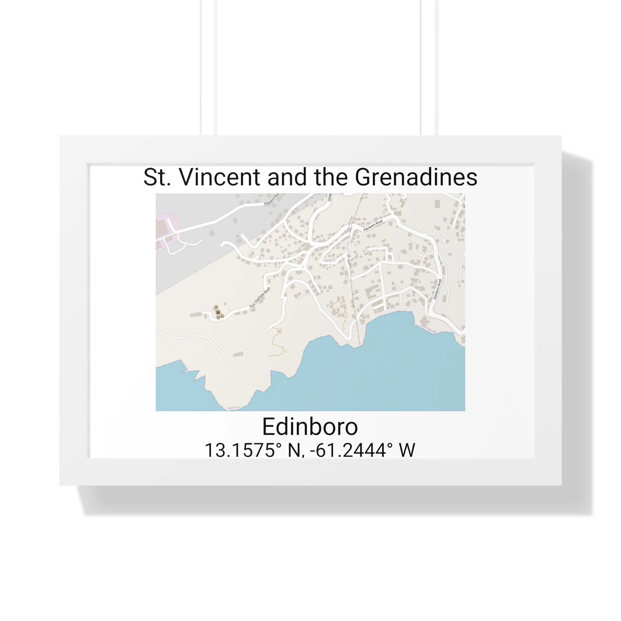 Edinboro St. Vincent and the Grenadines Map Framed Print Poster, City Map Print Poster, Framed Vertical Poster Framed Horizontal Poster