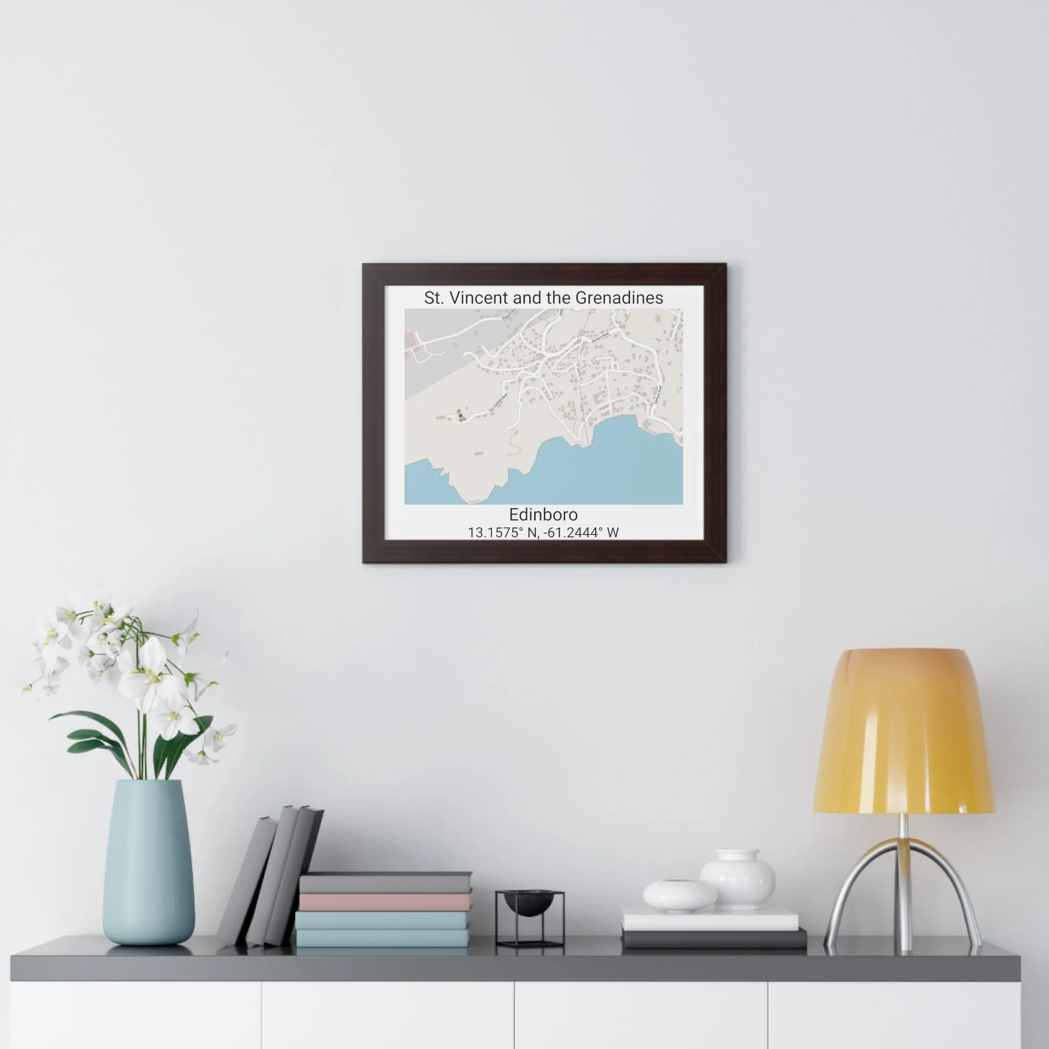 Edinboro St. Vincent and the Grenadines Map Framed Print Poster, City Map Print Poster, Framed Vertical Poster Framed Horizontal Poster