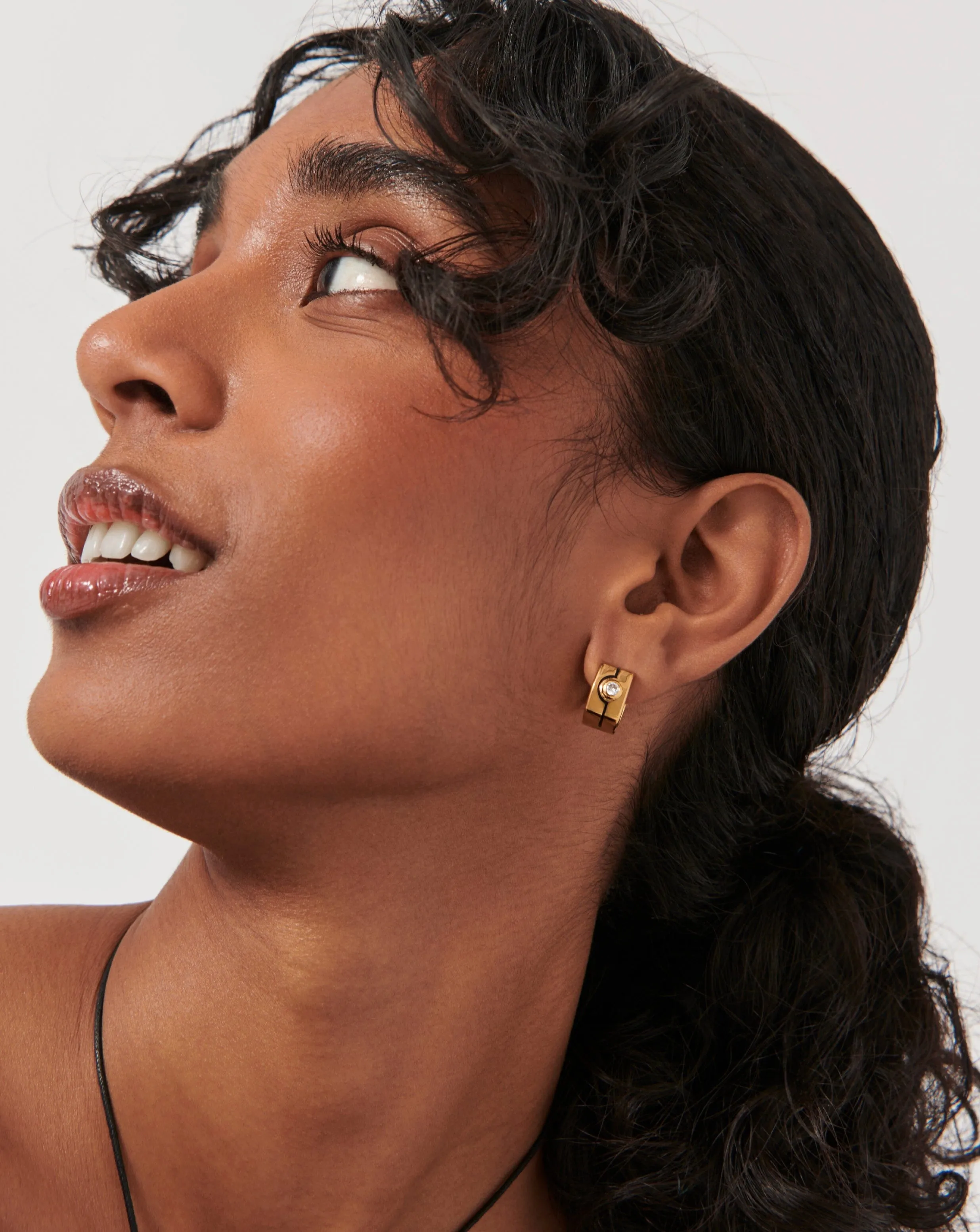 Enamel & Stone Square Small Hoop Earrings