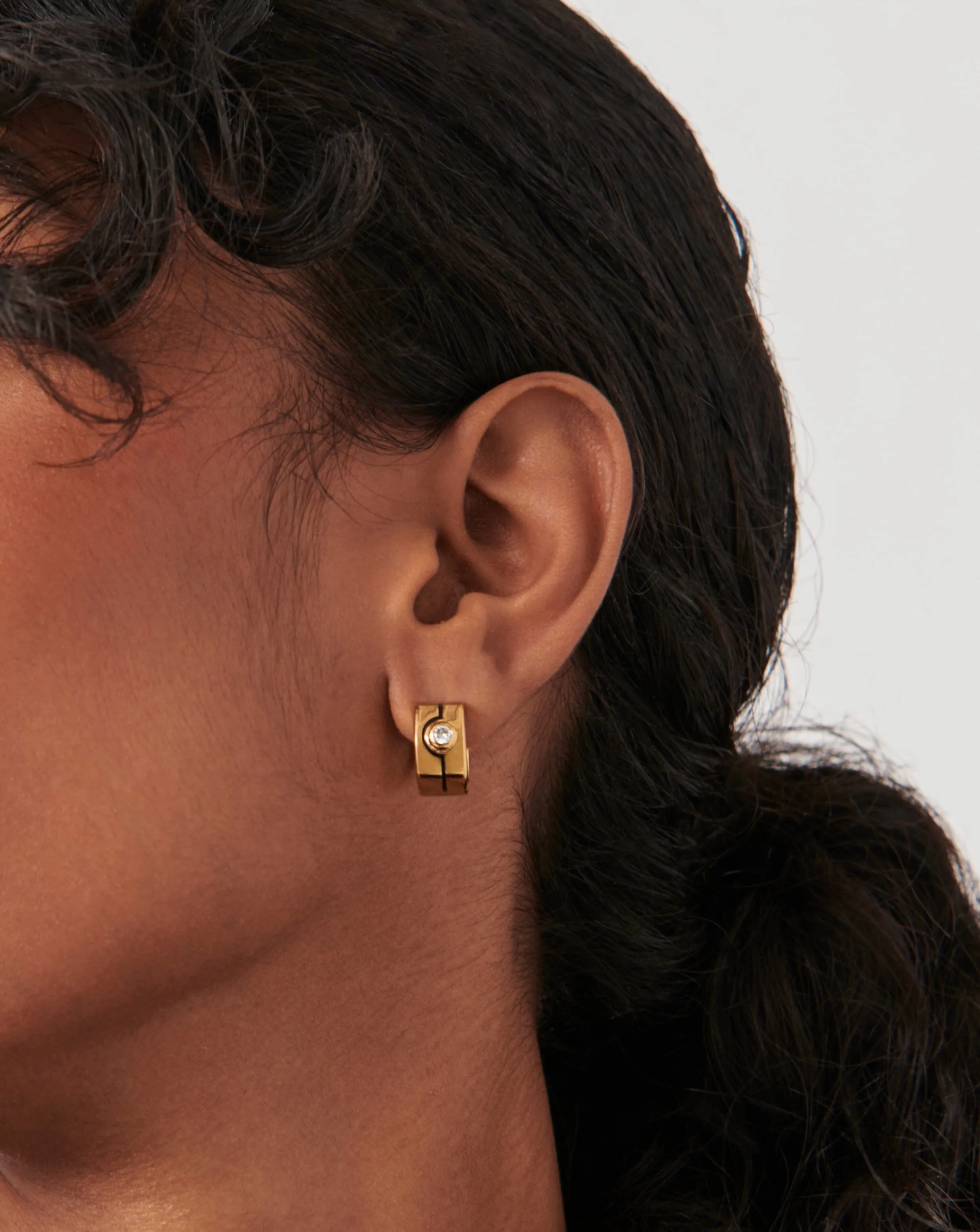 Enamel & Stone Square Small Hoop Earrings