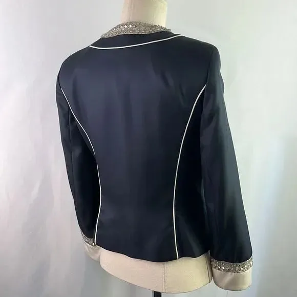 Escada Black Satin Jacket with Beaded Trim