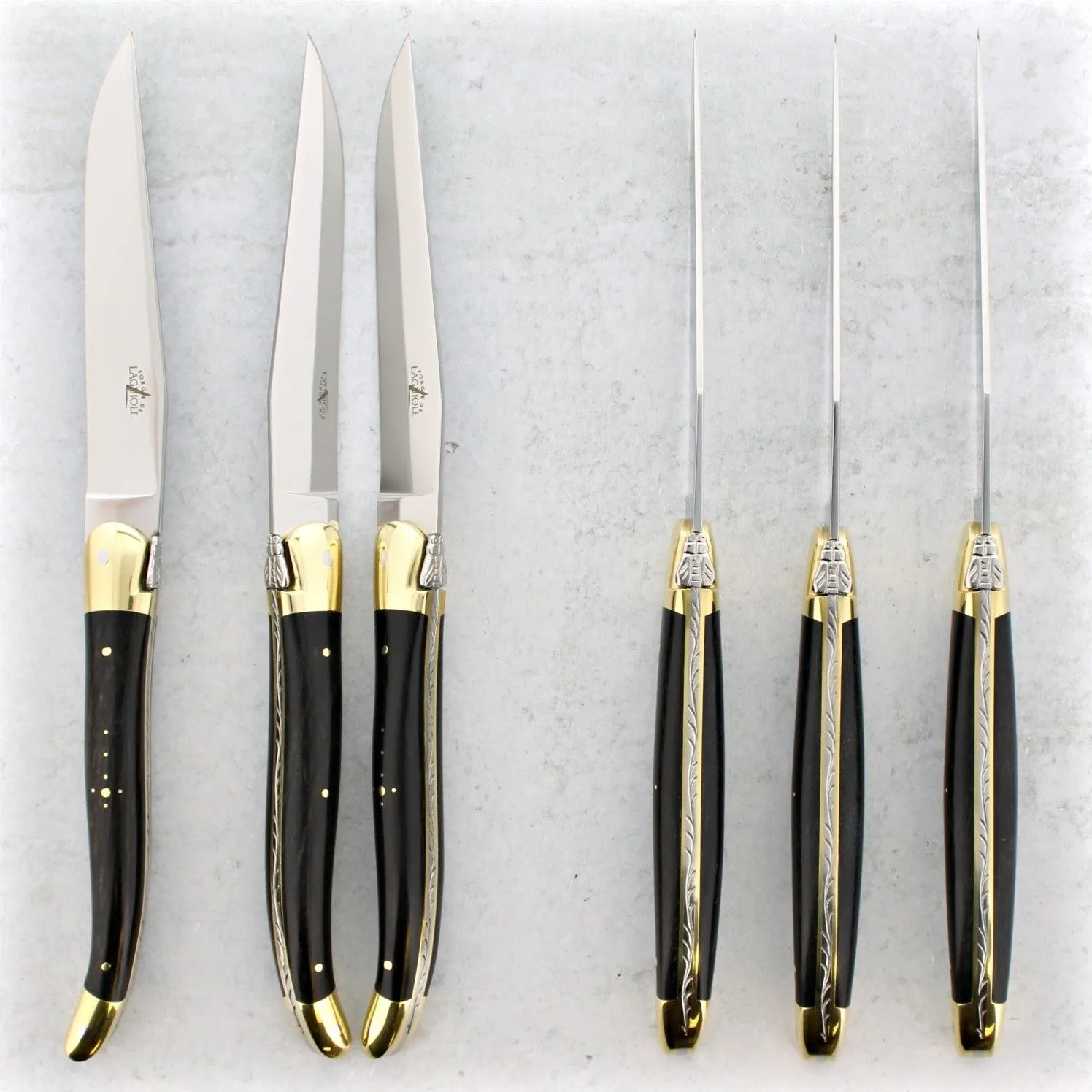 Forge de Laguiole Ebony Wood Steak Knives - Brass Bolsters