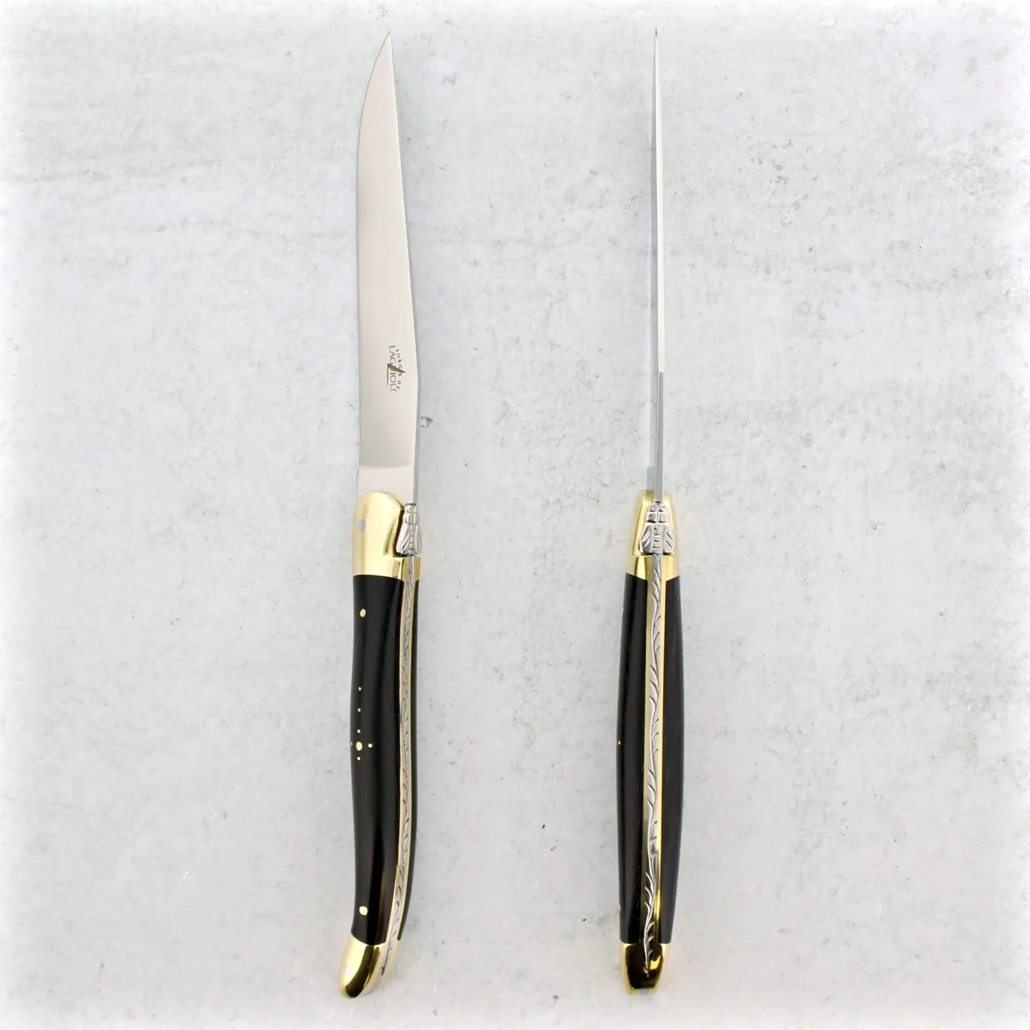 Forge de Laguiole Ebony Wood Steak Knives - Brass Bolsters