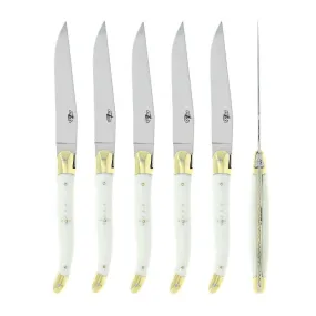 Forge de Laguiole White Fabric Steak Knives - Brass Bolsters