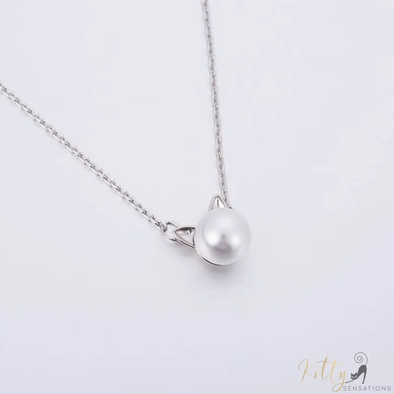 Freshwater Pearl Cat Necklace in Solid 925 Sterling Silver