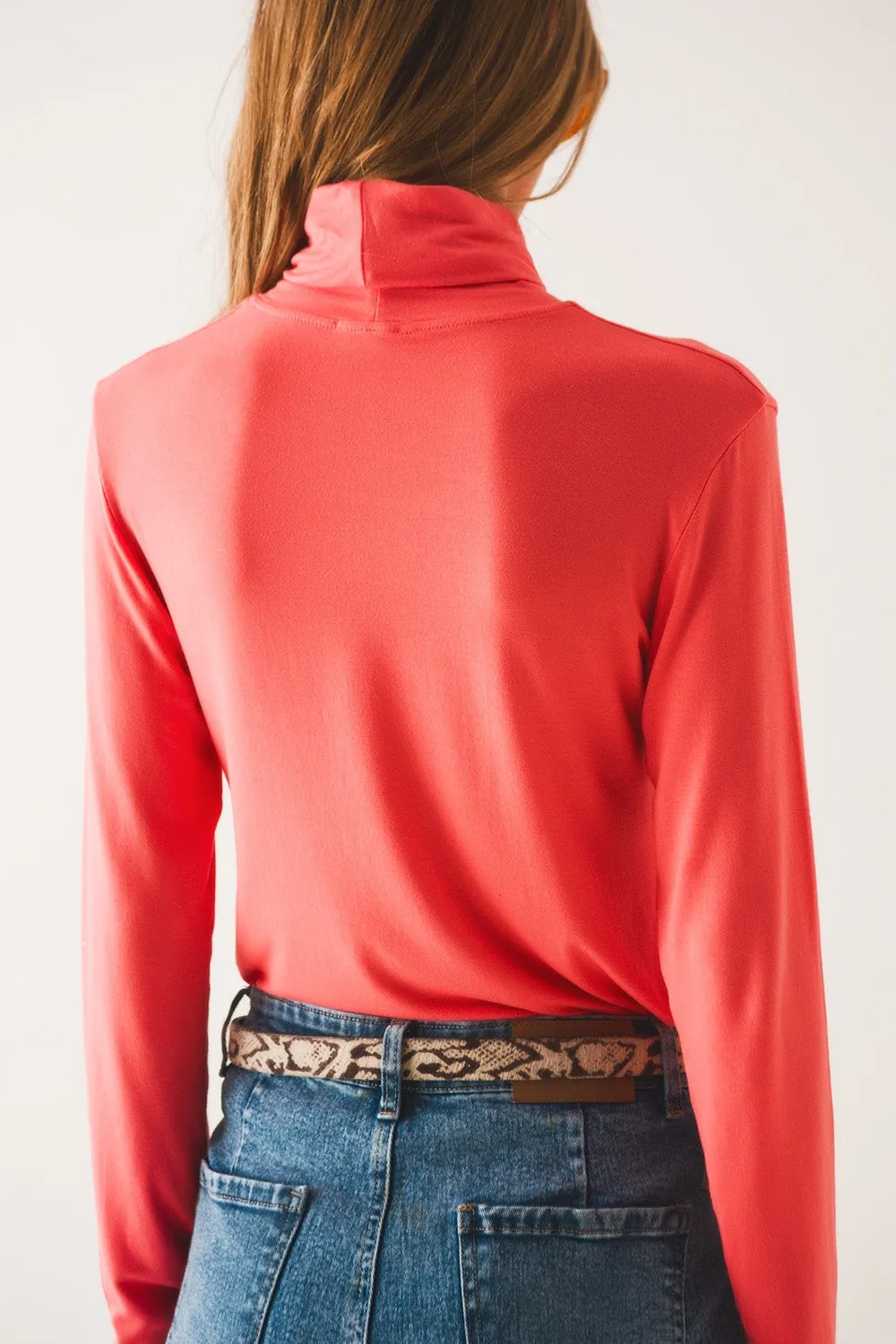 High Neck Long Sleeve Top in Orange Modal