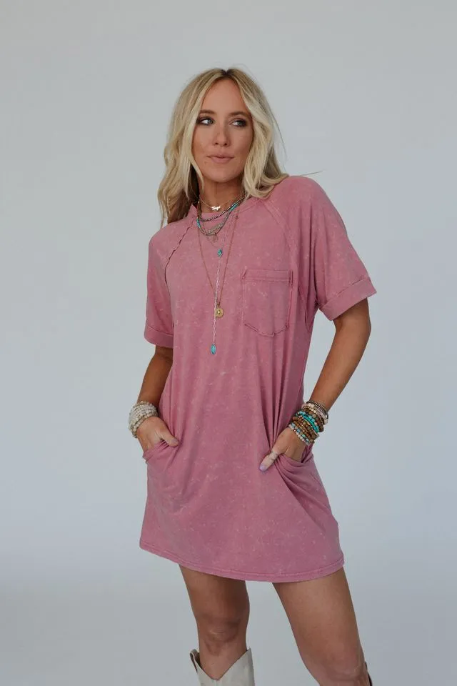 Indy Pocket Tee Dress - Mauve