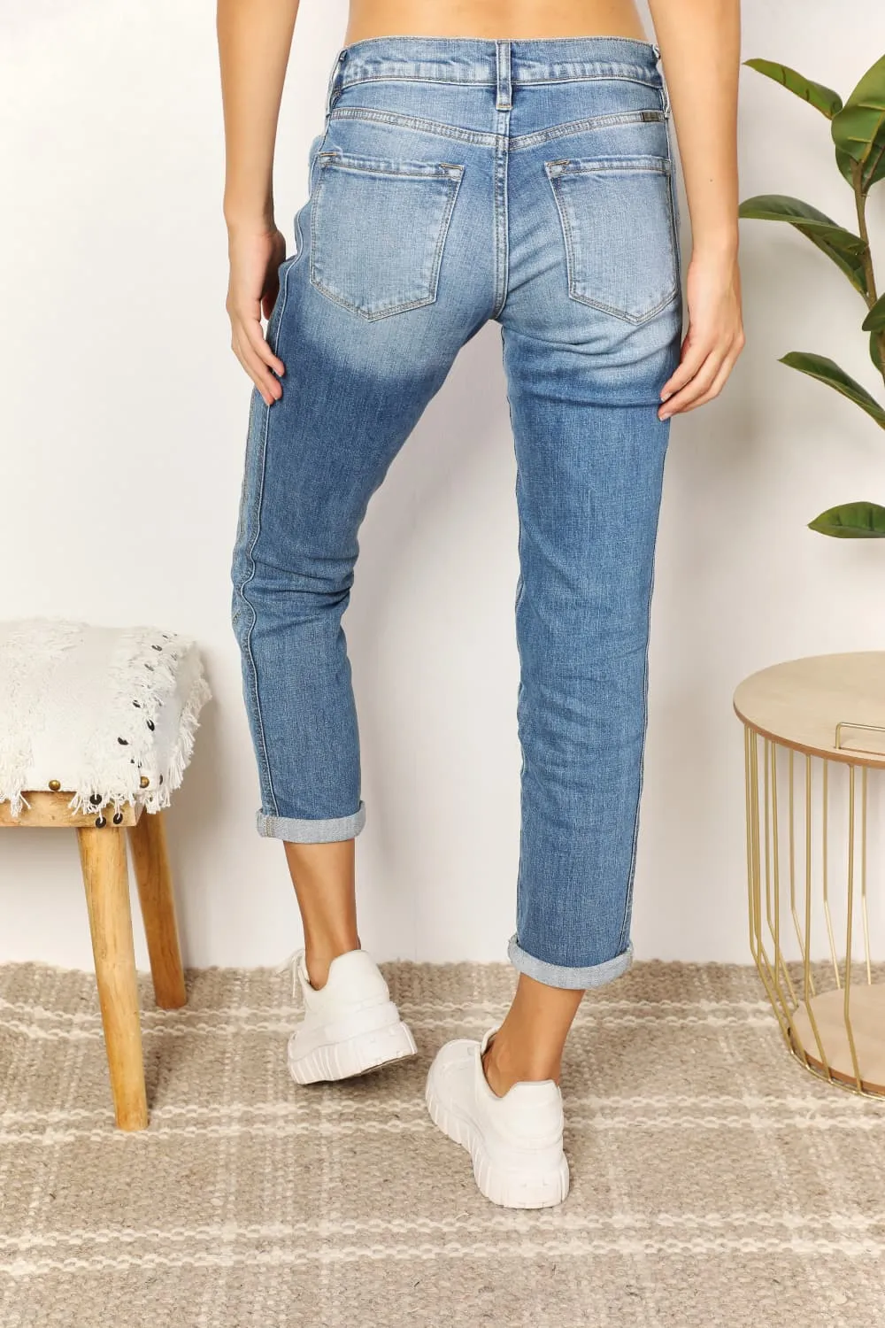 Kancan Full Size Mid Rise Slim Boyfriend Jeans