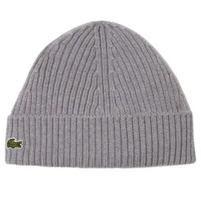 Kids Lacoste Rib Knit Beanie (Gray Chine) RB2569-51