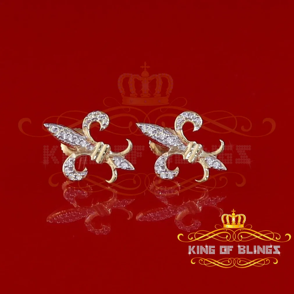 King of Bling's 925 Yellow Silver Fleur de Lis Screw Back 0.25ct Cubic Zirconia Ladies Earrings