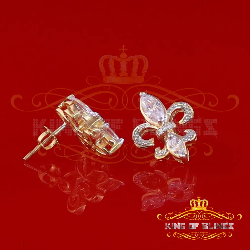 King of Bling's 925 Yellow Silver Ladies Fleur de Lis Screw Back 2.43ct Cubic Zirconia Earrings