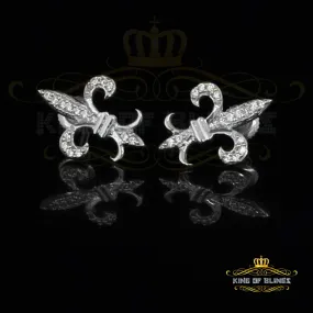 King of Blings- 925 White Silver Fleur de Lis Screw Back 0.25ct Cubic Zirconia Ladies Earrings