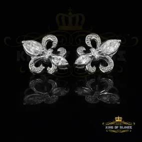 King of Blings- 925 White Silver Ladies Fleur de Lis Screw Back 2.43ct Cubic Zirconia Earrings