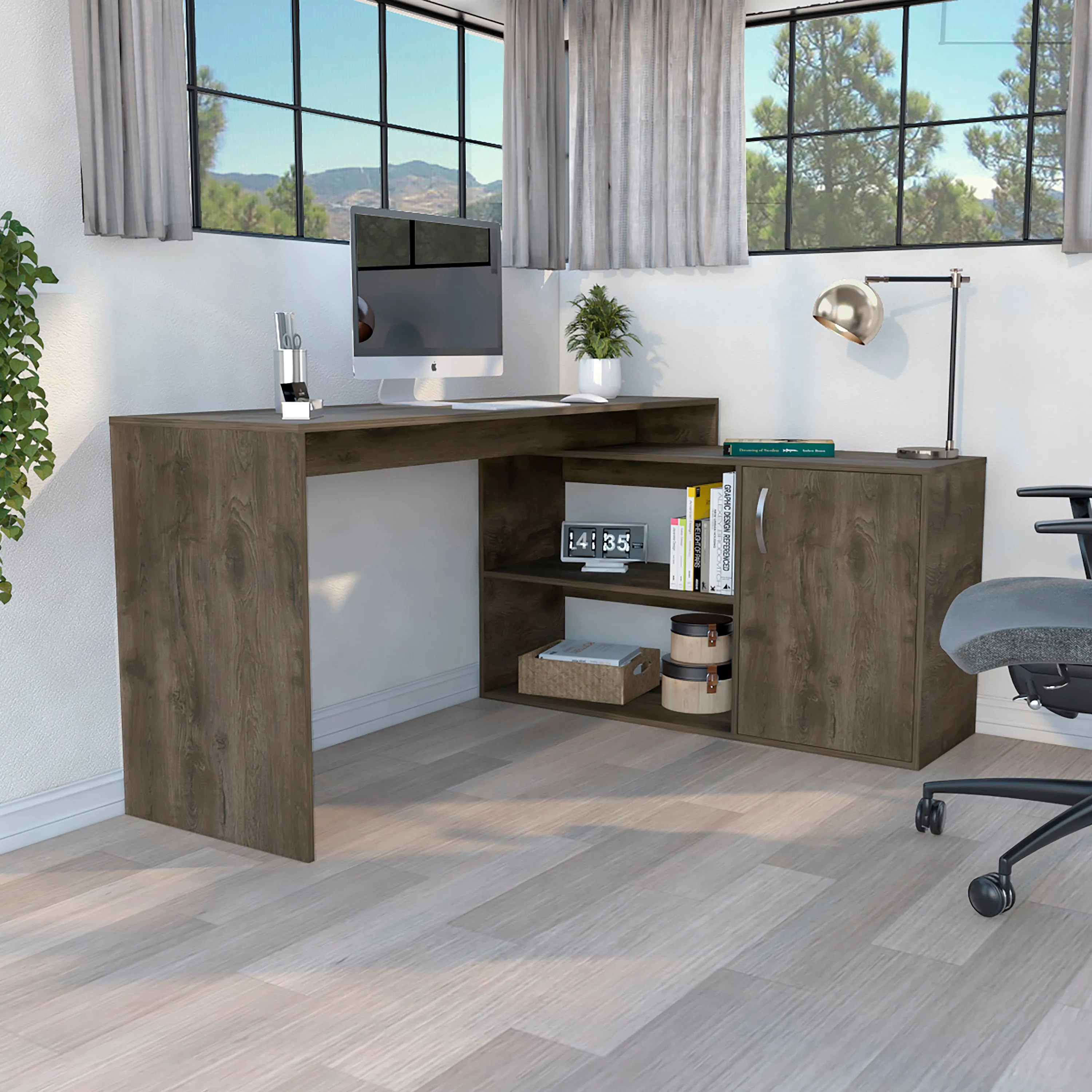 L-Shaped Desk Desti Dark Brown