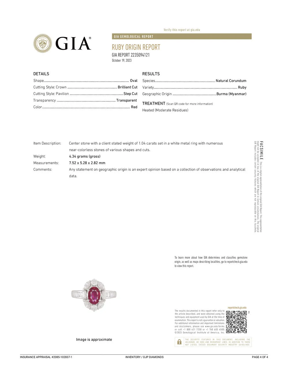 Ladies Vintage 18K White Gold 1.04ct. Gia Oval Ruby Halo Marquee Diamond Cocktail Ring