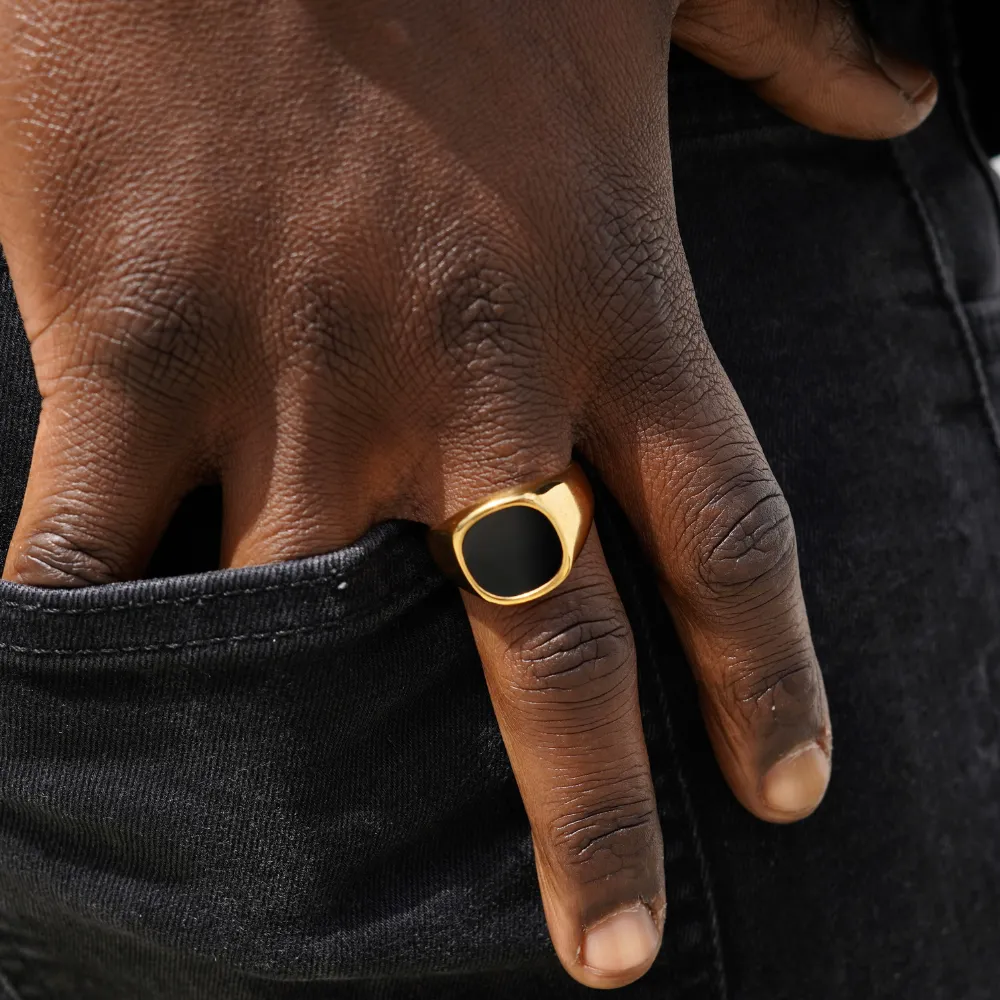 Large Black Onyx Signet Ring - Black