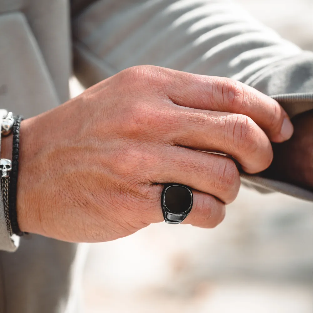 Large Black Onyx Signet Ring - Black