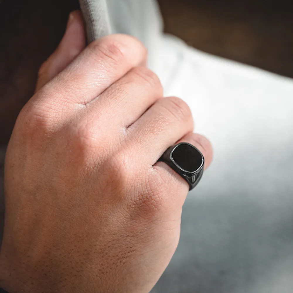 Large Black Onyx Signet Ring - Black