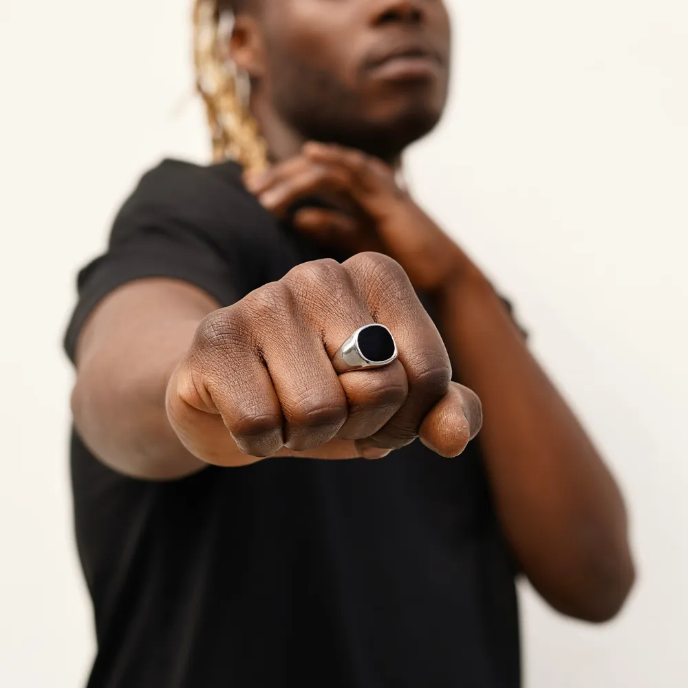 Large Black Onyx Signet Ring - Black