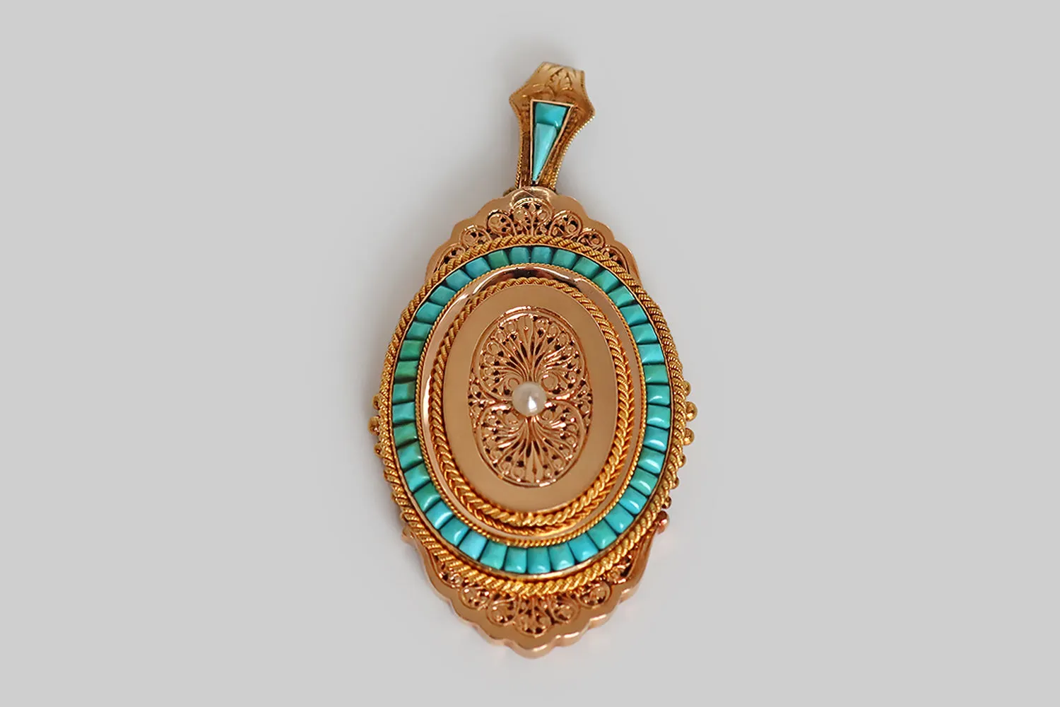 Large Victorian Turquoise & Pearl Locket