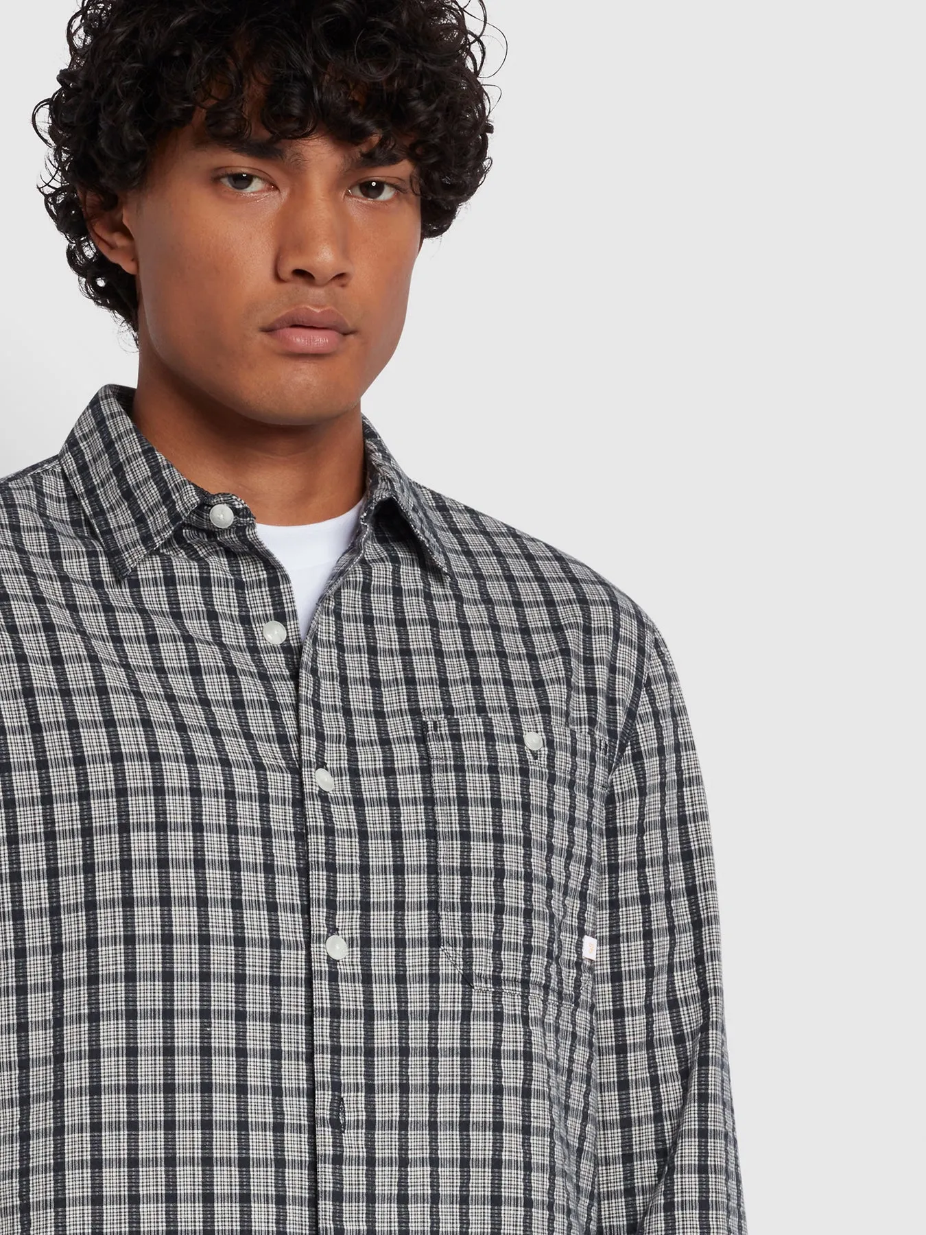 Larsen Casual Fit Long Sleeve Check Shirt In True Navy