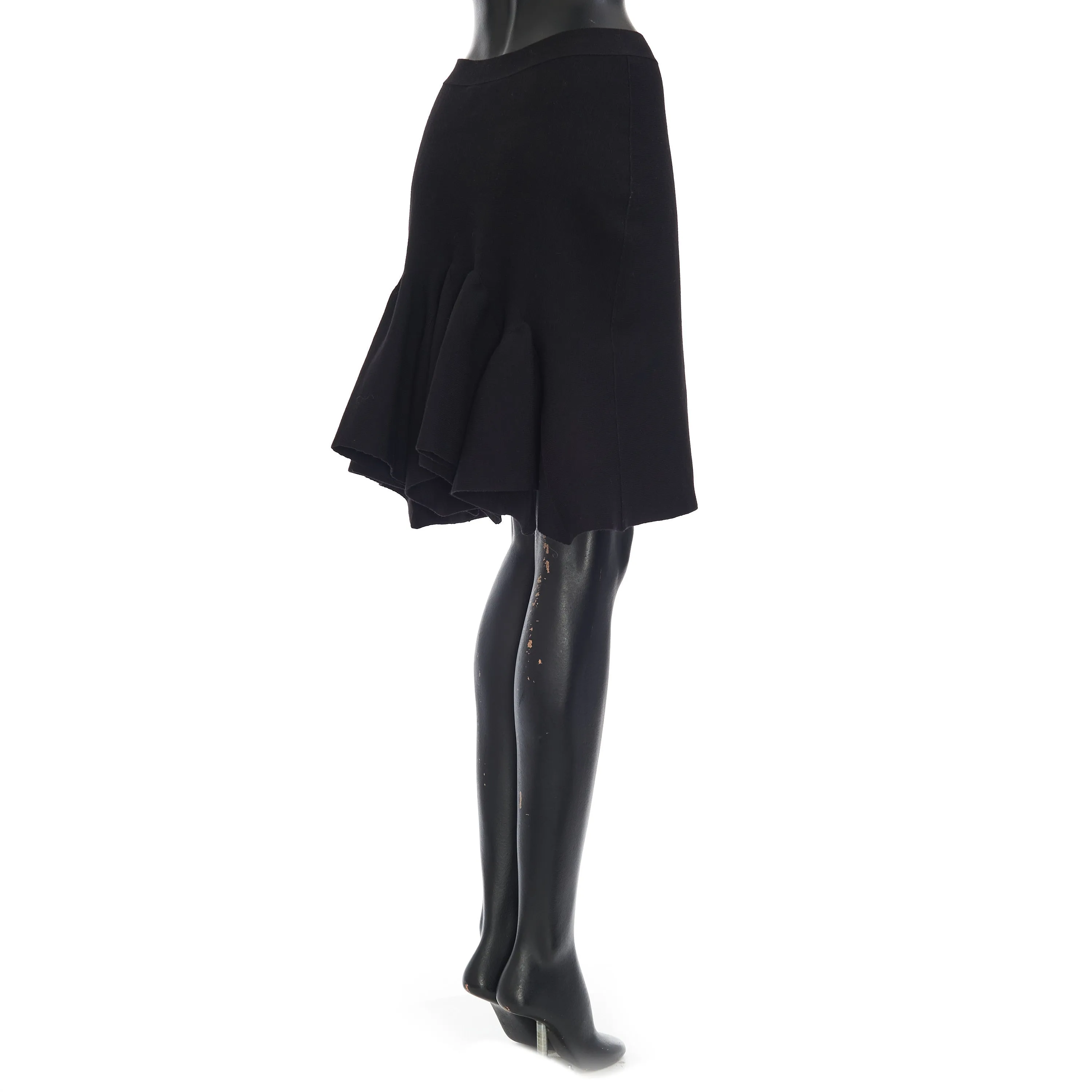 Lightweight Compact Stretch Skirt In Black Wool