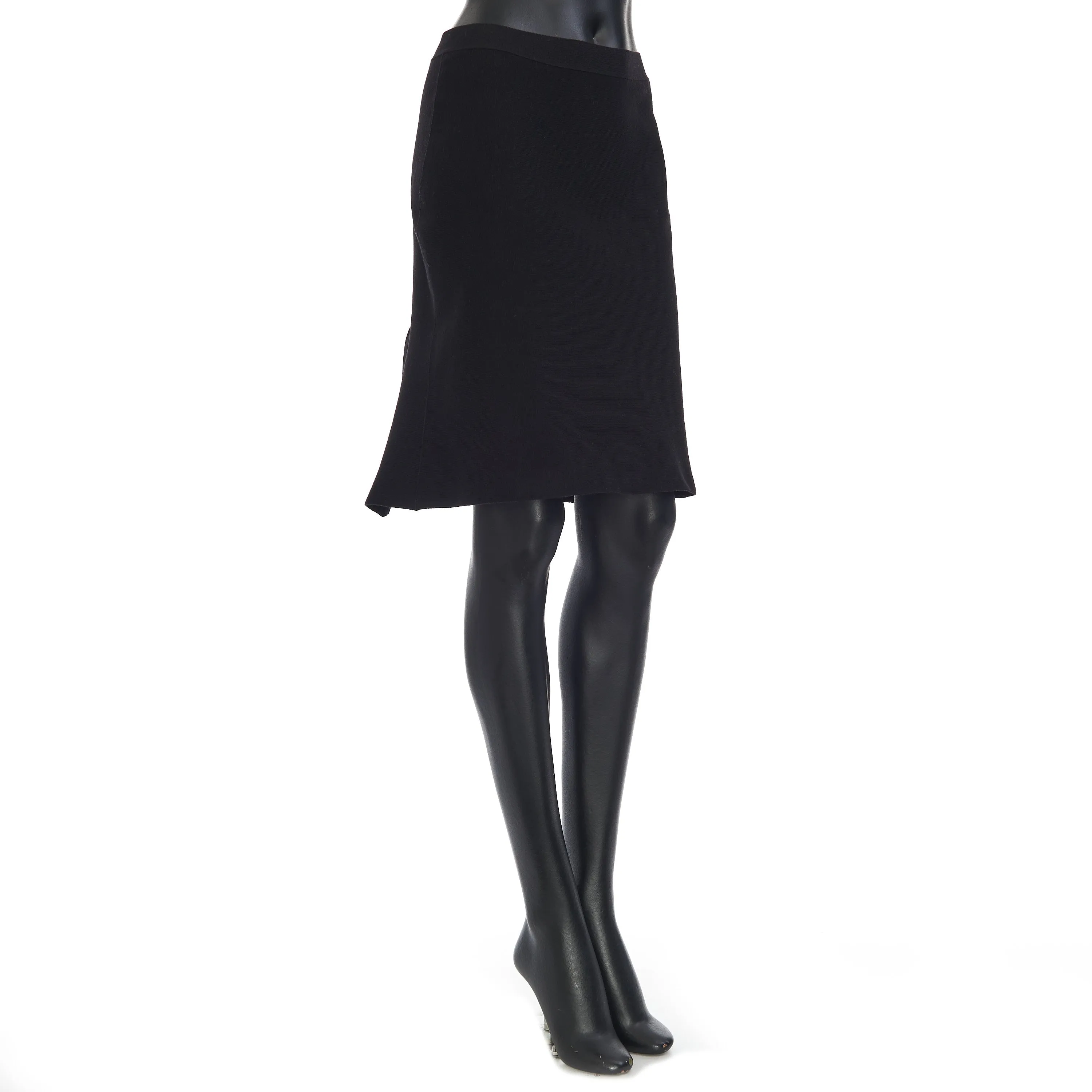 Lightweight Compact Stretch Skirt In Black Wool