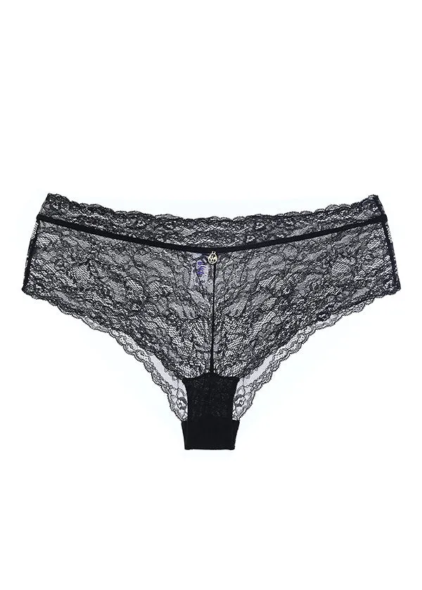 LISA Plus Sexy Floral Recycled Lace Black Boyshort Panties