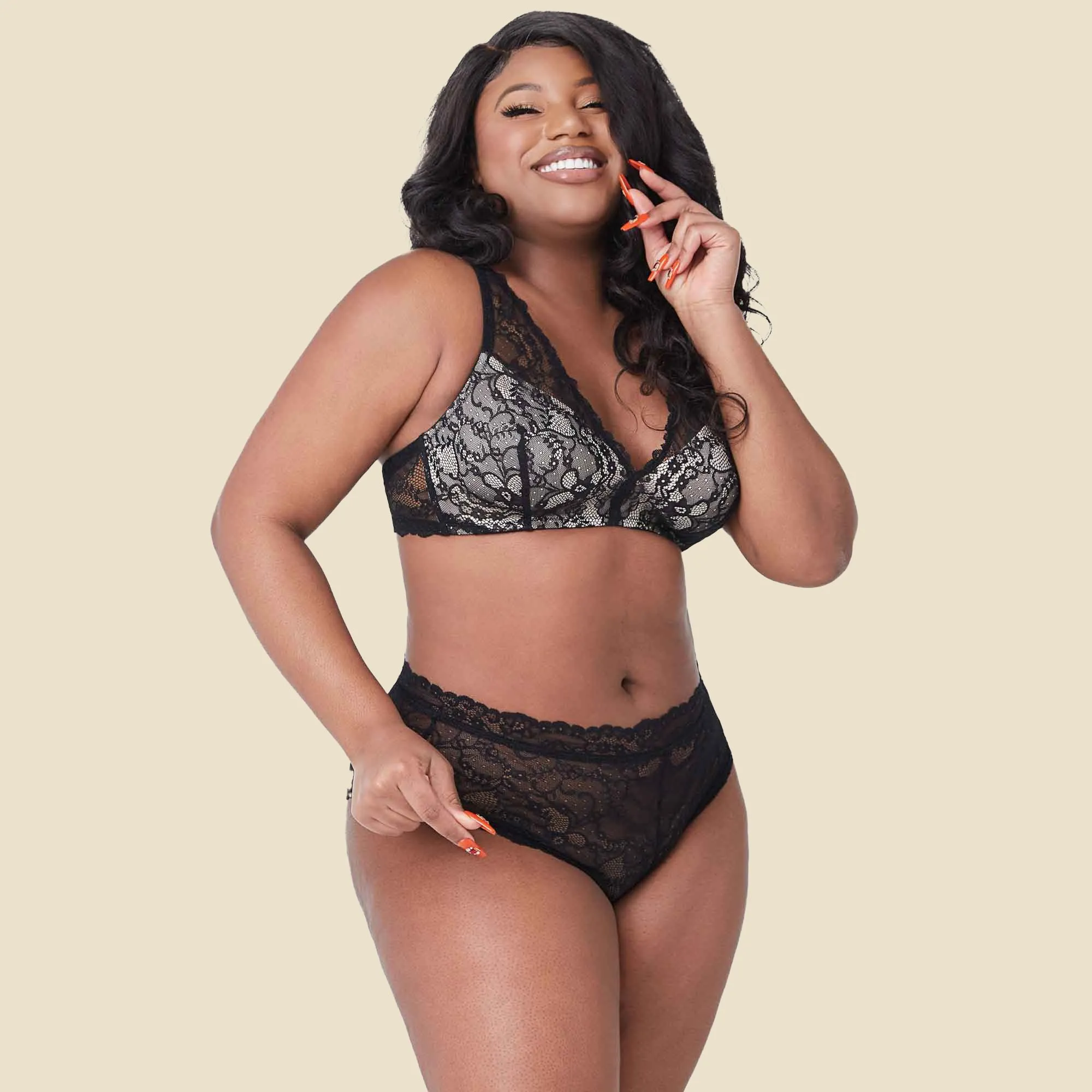 LISA Plus Sexy Floral Recycled Lace Black Boyshort Panties