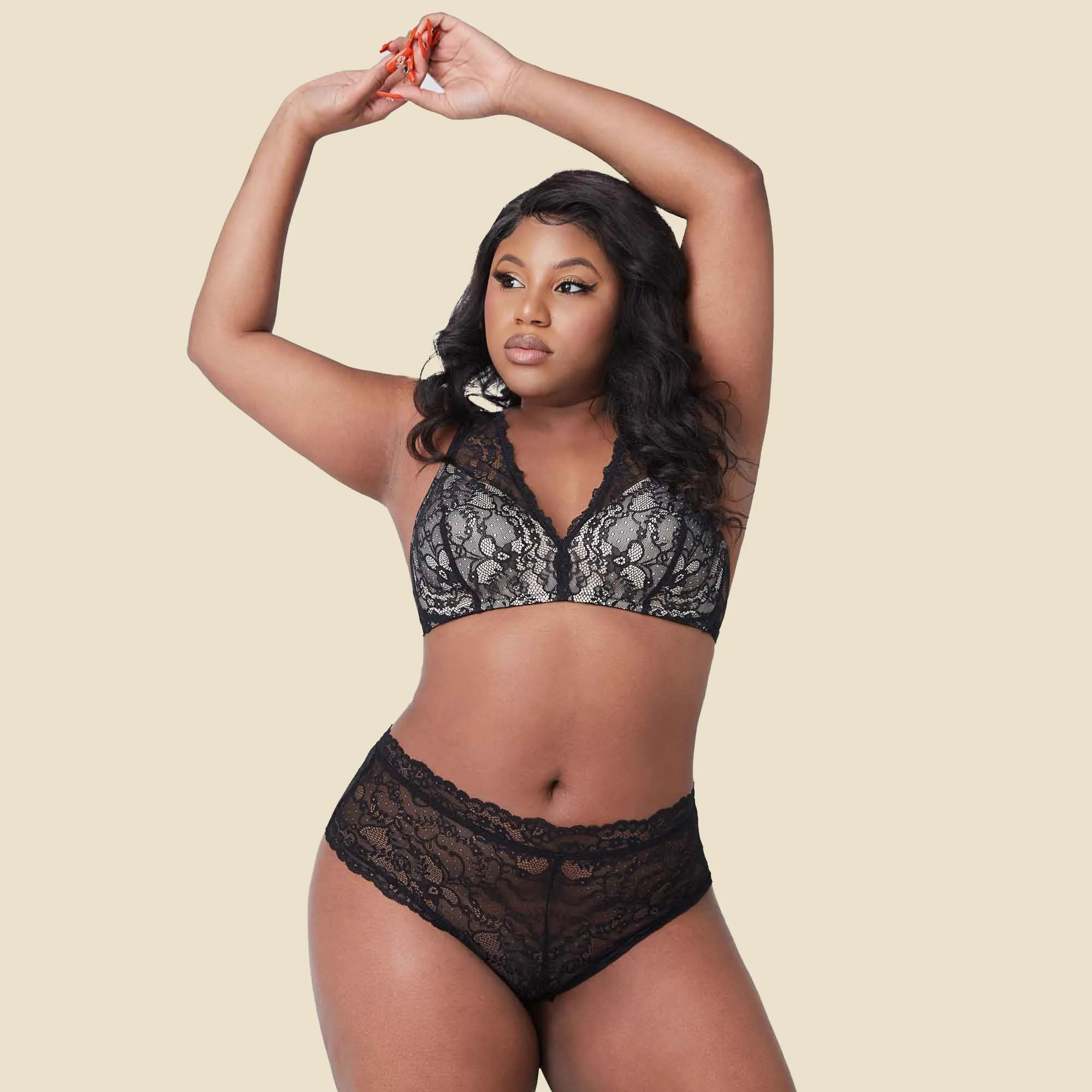 LISA Plus Sexy Floral Recycled Lace Black Boyshort Panties