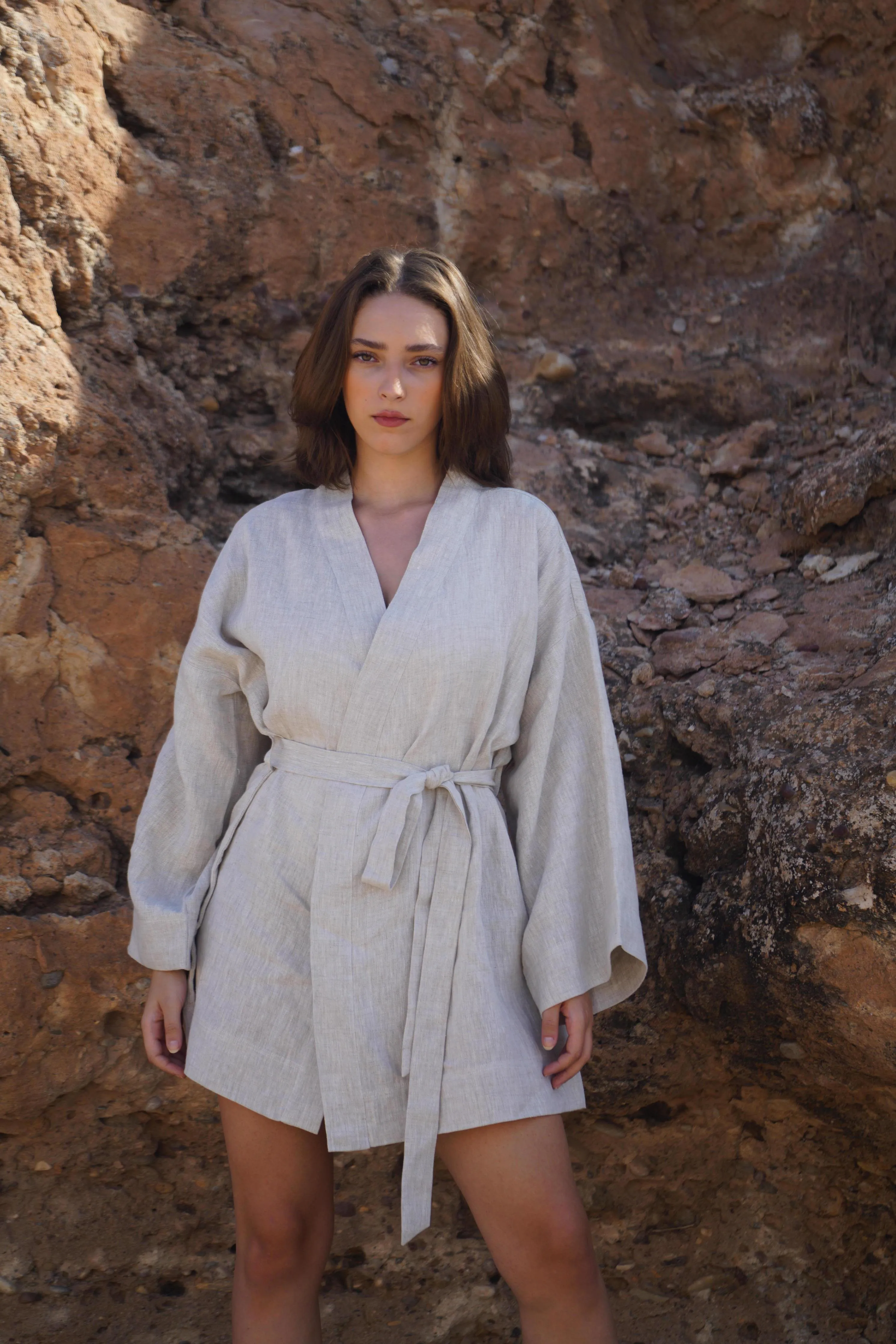 MAISON BEIGE KIMONO EN LIN - KARMA