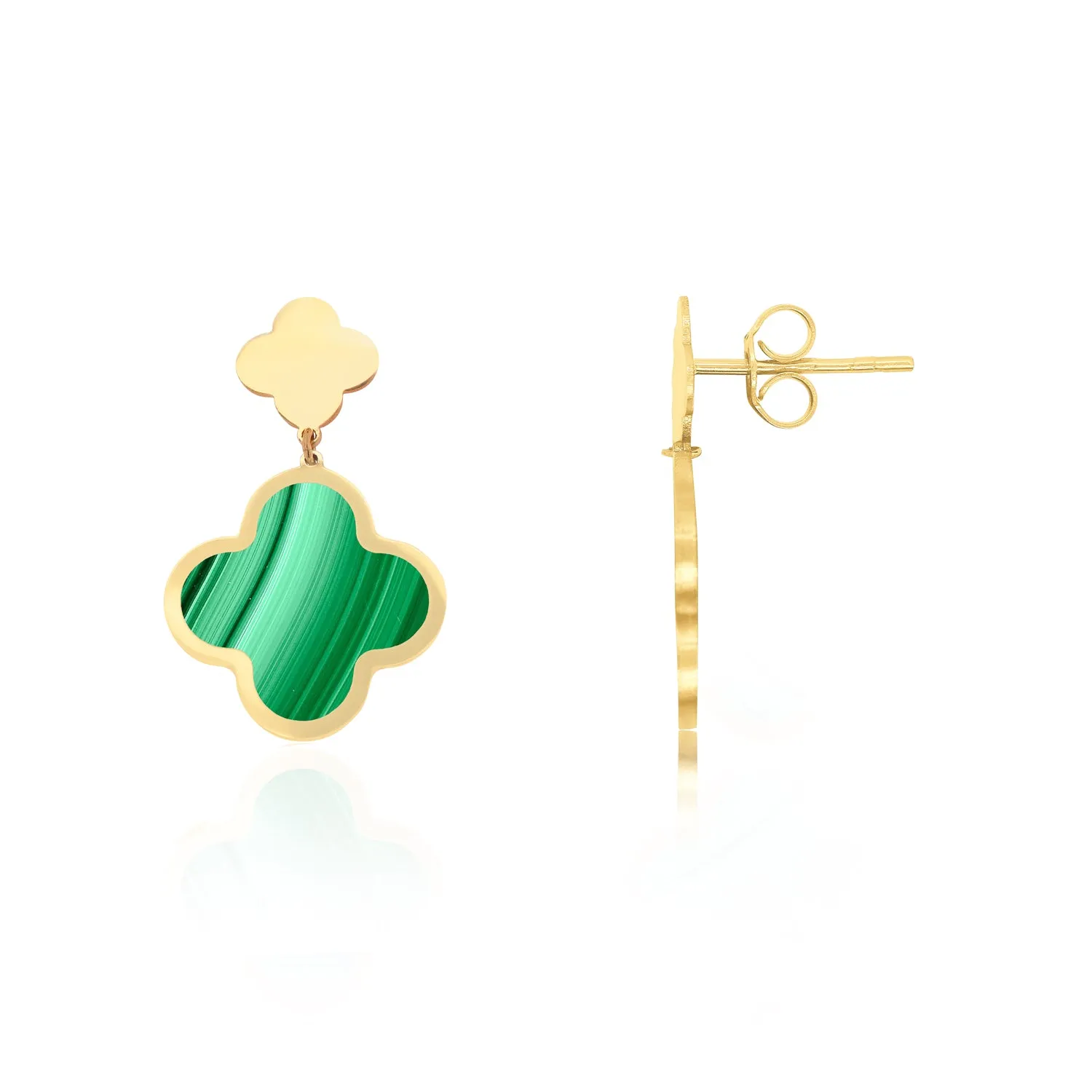 Malachite and Gold Clover Drop Earrings