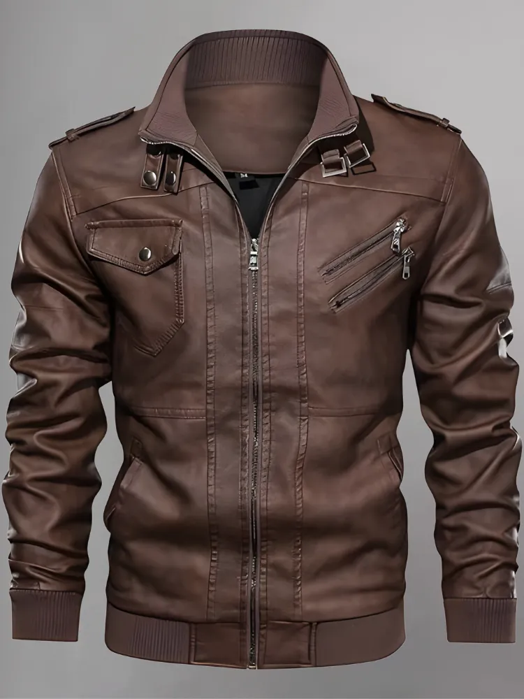 Mens Removable Hood Bomber Red Leather Jacket