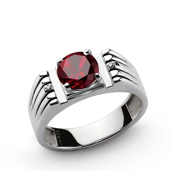 Men's Ring 925 Silver Retro Design Genuine Diamonds and Gemstone