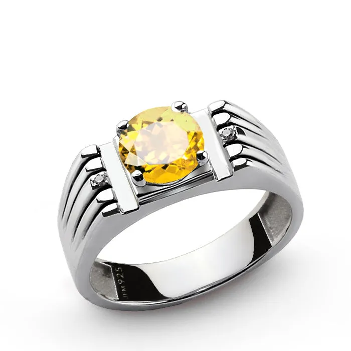 Men's Ring 925 Silver Retro Design Genuine Diamonds and Gemstone