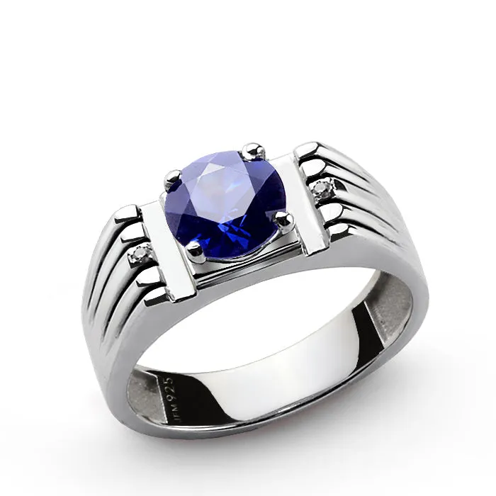 Men's Ring 925 Silver Retro Design Genuine Diamonds and Gemstone