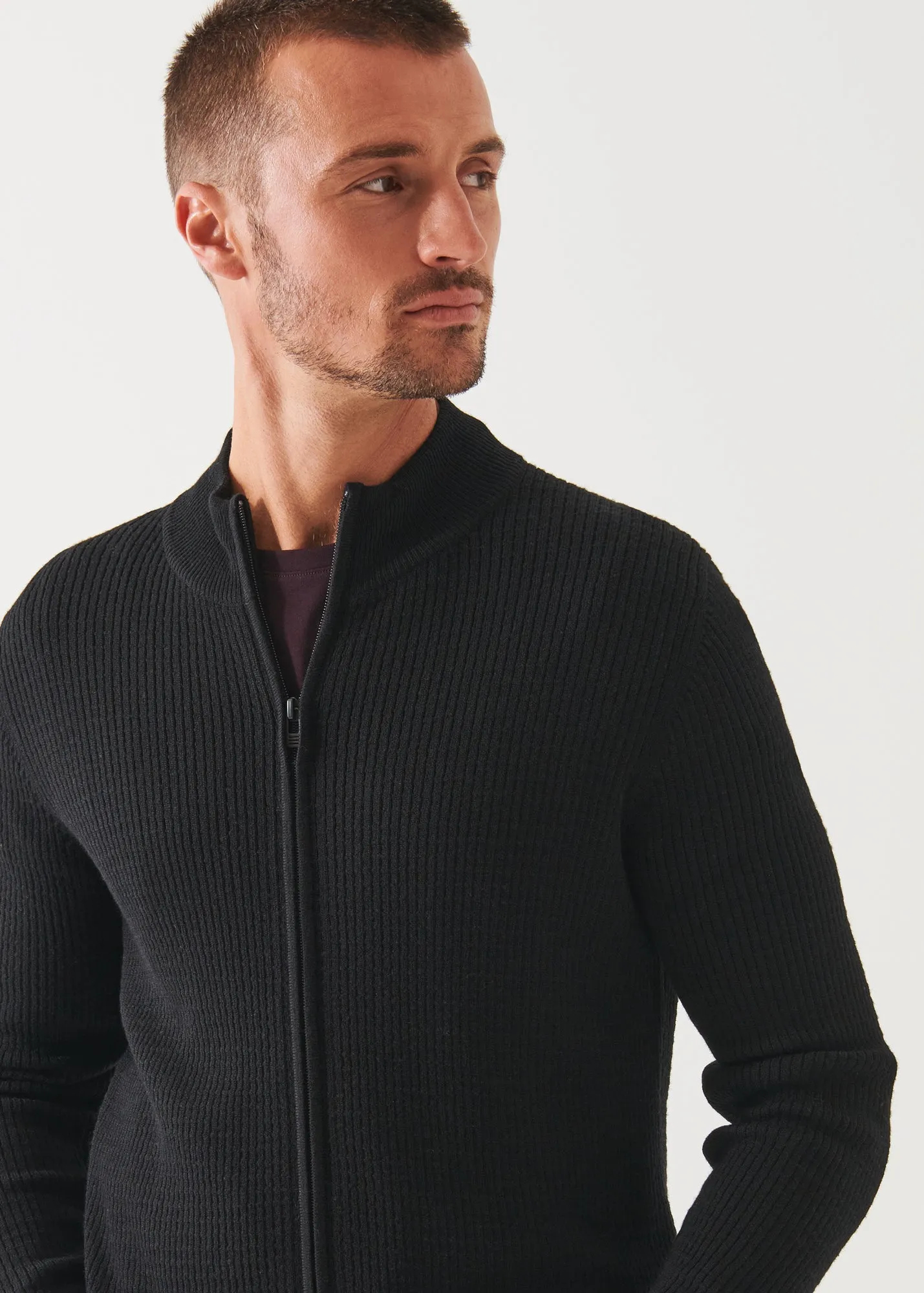 MERINO WAFFLE FULL ZIP CARDIGAN