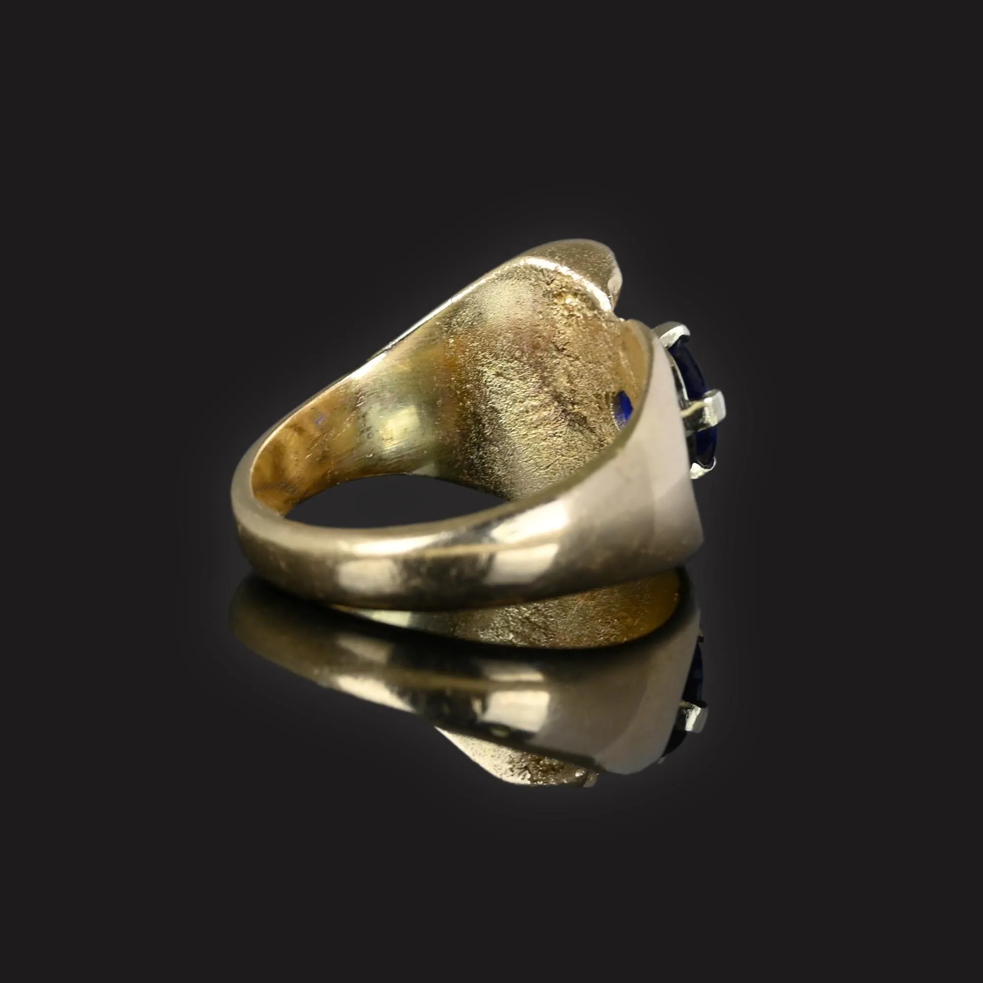 Modernist Heavy 14K Gold Sapphire Owl Ring