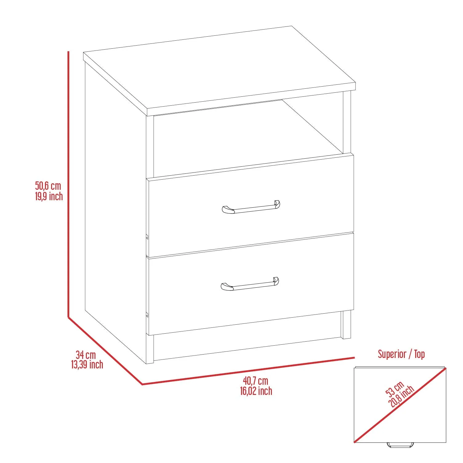 Nightstand Olienza Two Drawers One Shelf Light Oak