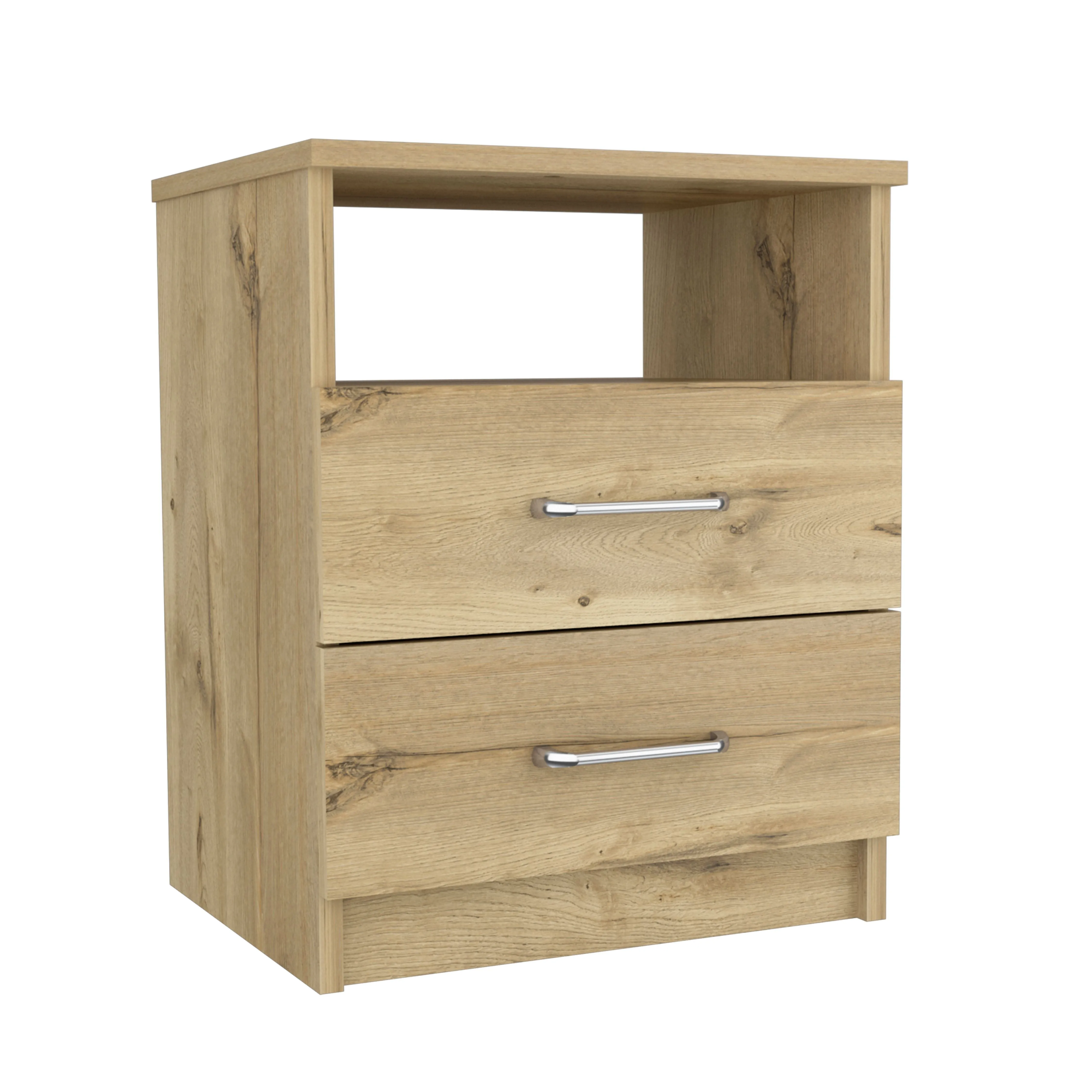 Nightstand Olienza Two Drawers One Shelf Light Oak