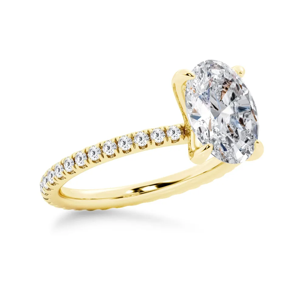 Oval Cut Moissanite Engagement Ring With Eternity Pave Band