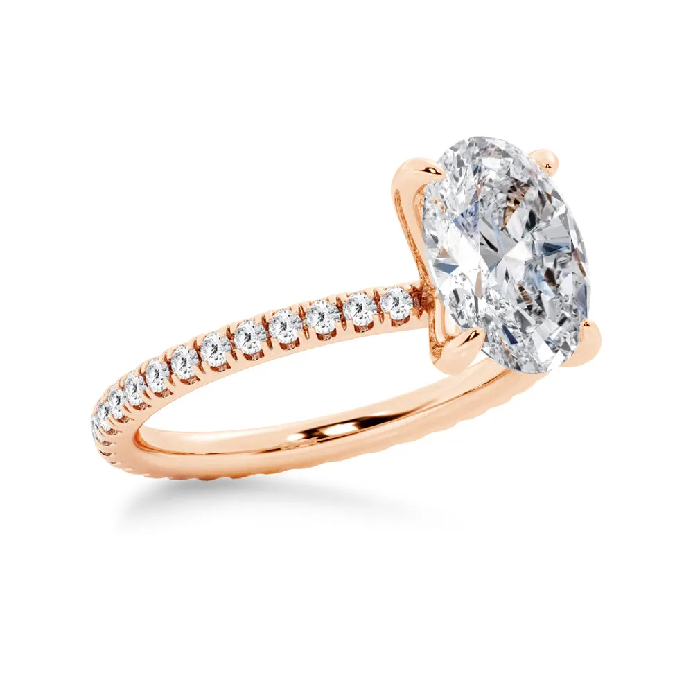 Oval Cut Moissanite Engagement Ring With Eternity Pave Band