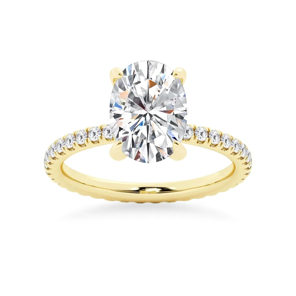 Oval Cut Moissanite Engagement Ring With Eternity Pave Band