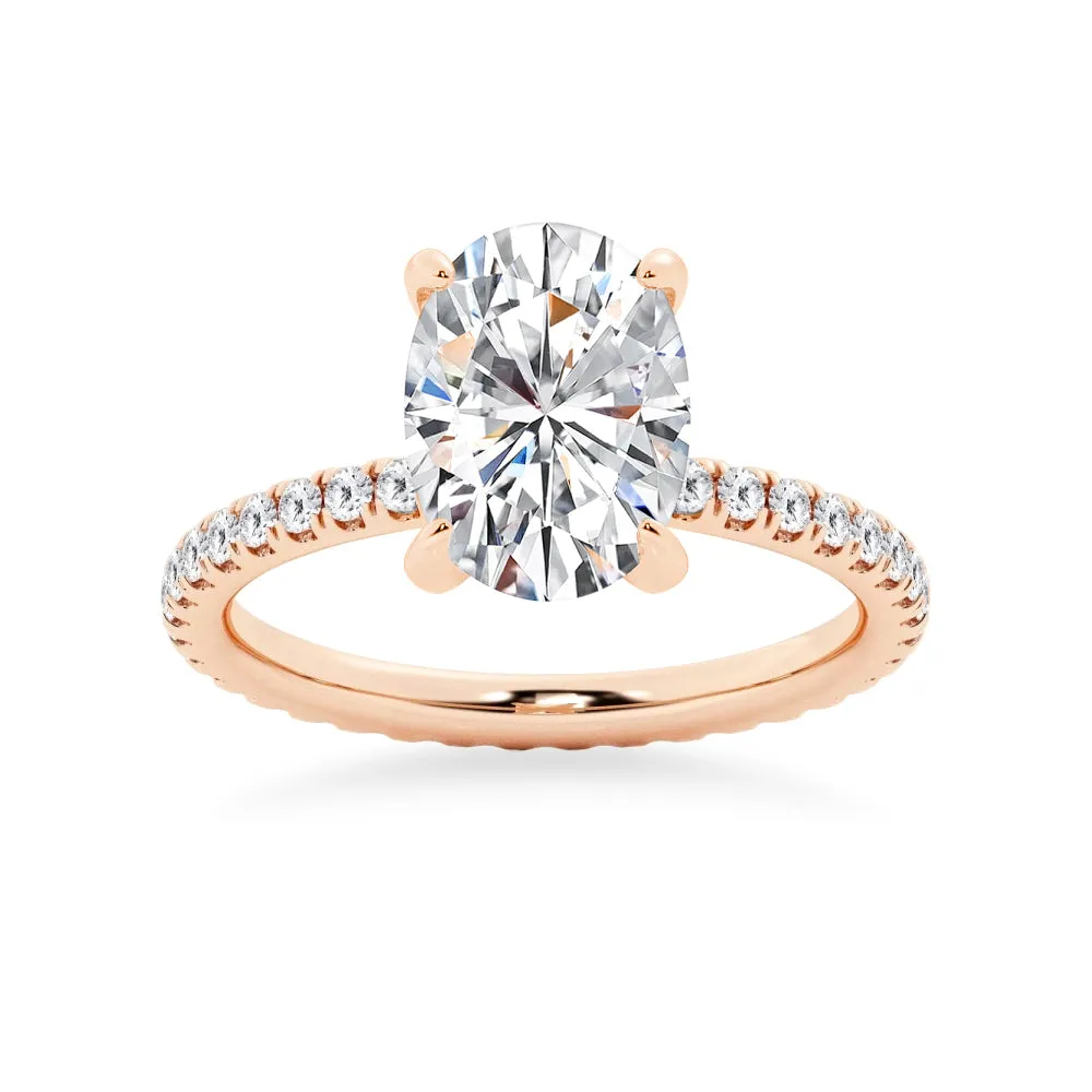 Oval Cut Moissanite Engagement Ring With Eternity Pave Band