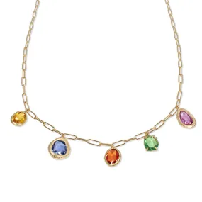 Page Sargisson 18k Gold Five Stone Rainbow Sapphire and Tsavorite Necklace